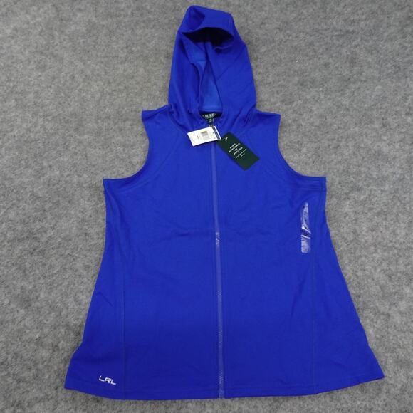 Ralph Lauren Hoodie Womens Medium Jacket Blue Athleisure Sleeveless Full Zip‎ C - Picture 1 of 11